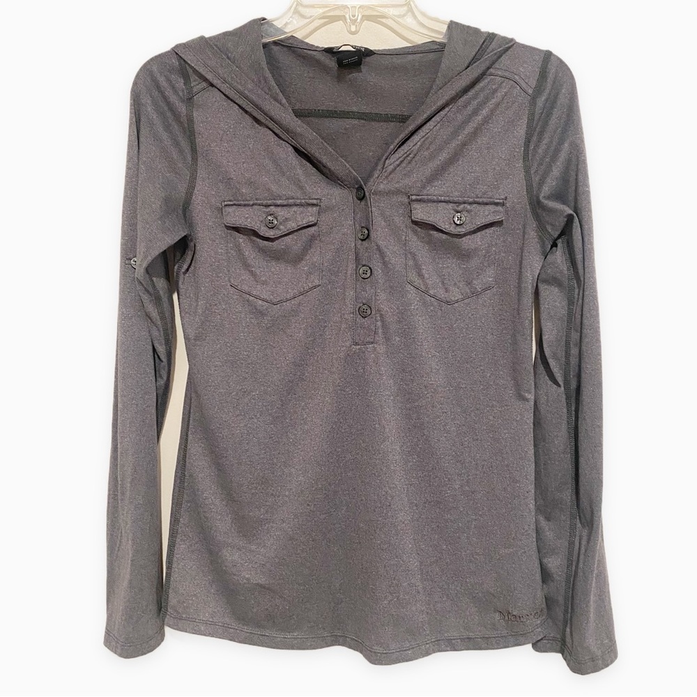 Marmot | Hooded Henley Top Gray Long Sleeve Size XS